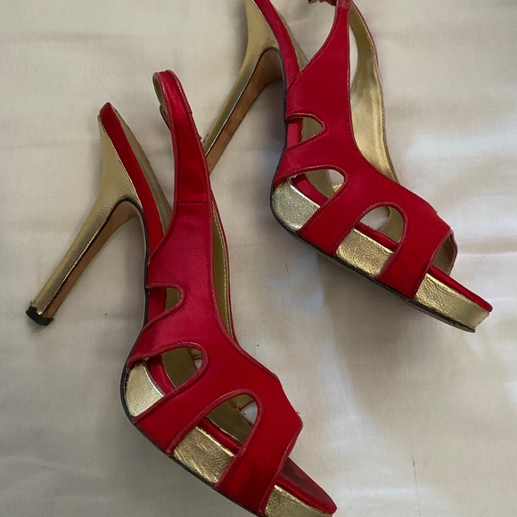 Red Satin Sexy Bebe Heels - Picture 1 of 4